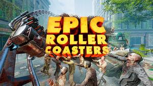 Cartoon scene of zombies attacking a roller coaster